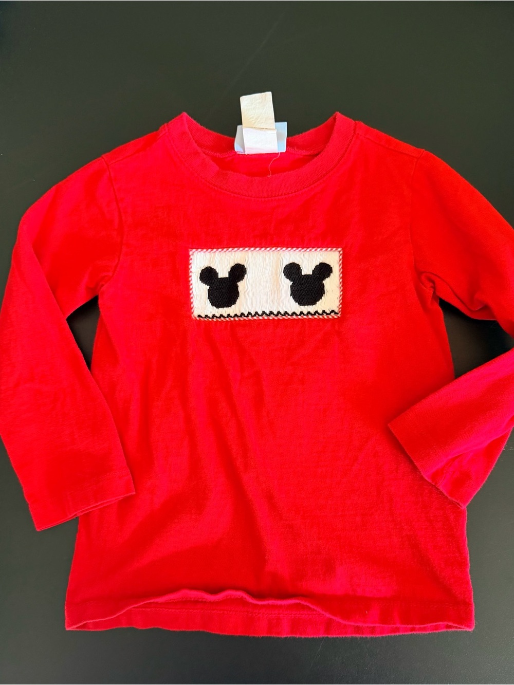 Red Kids Long-Sleeve Shirt with Mickey Mouse Applique